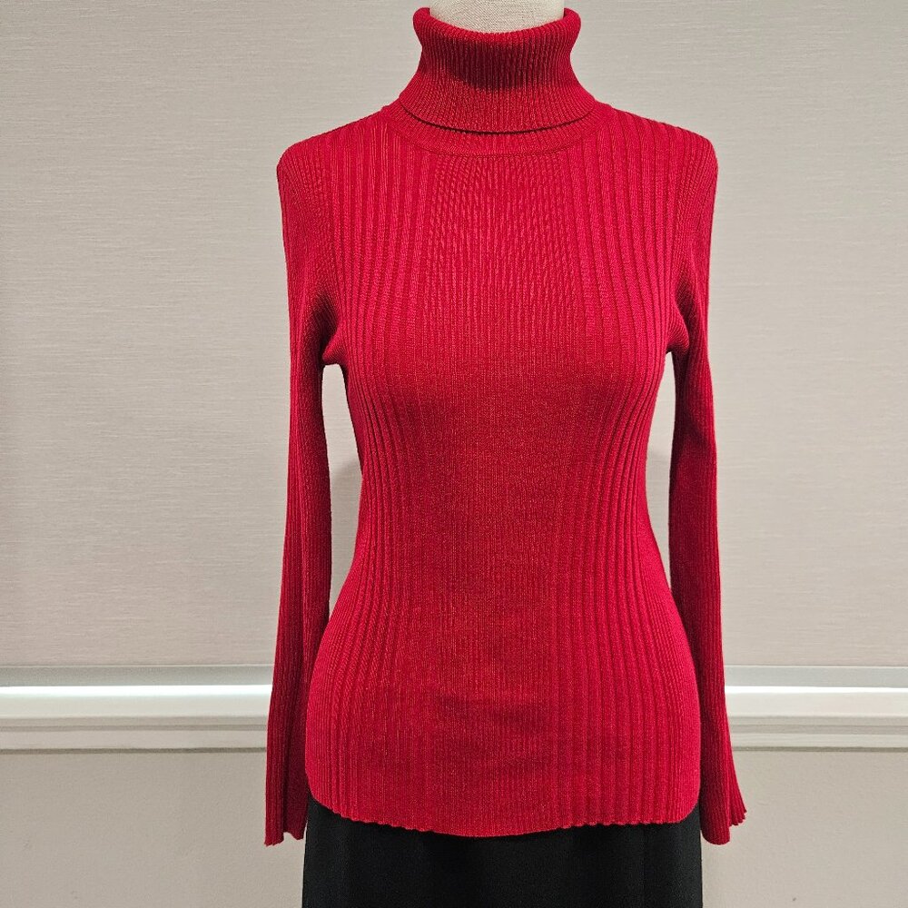 Soft Cozy Ribbed Red Turtleneck Sweater,Not See Through,Strecthy, Long Sleeve, S